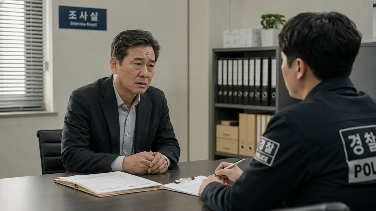 전주 교통사고 사망 합의금|경찰 조사실에서 조사를 받고 있는 남성